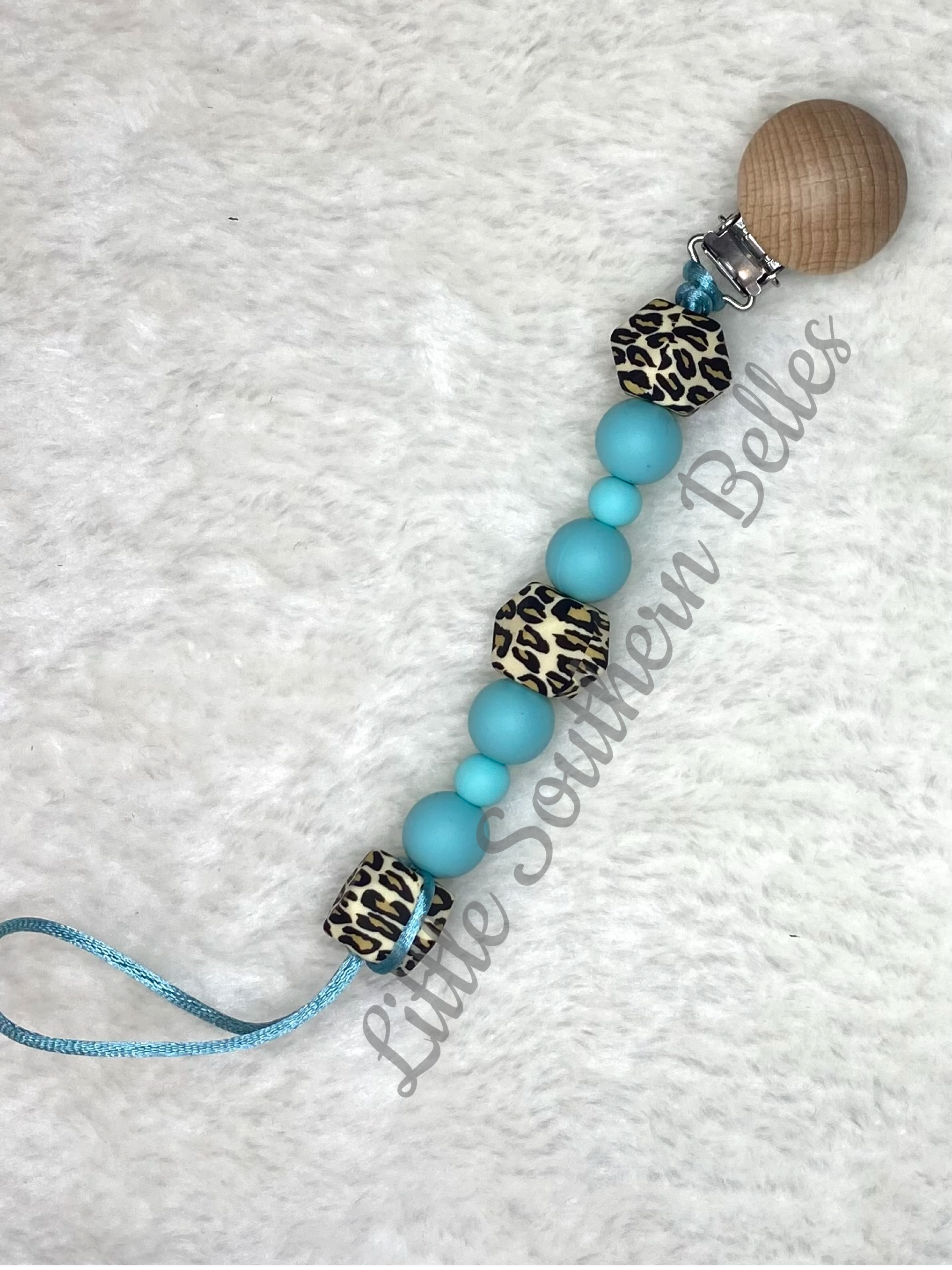 Turquoise Leopard Paci Clip