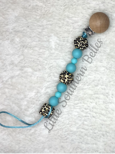 Turquoise Leopard Paci Clip