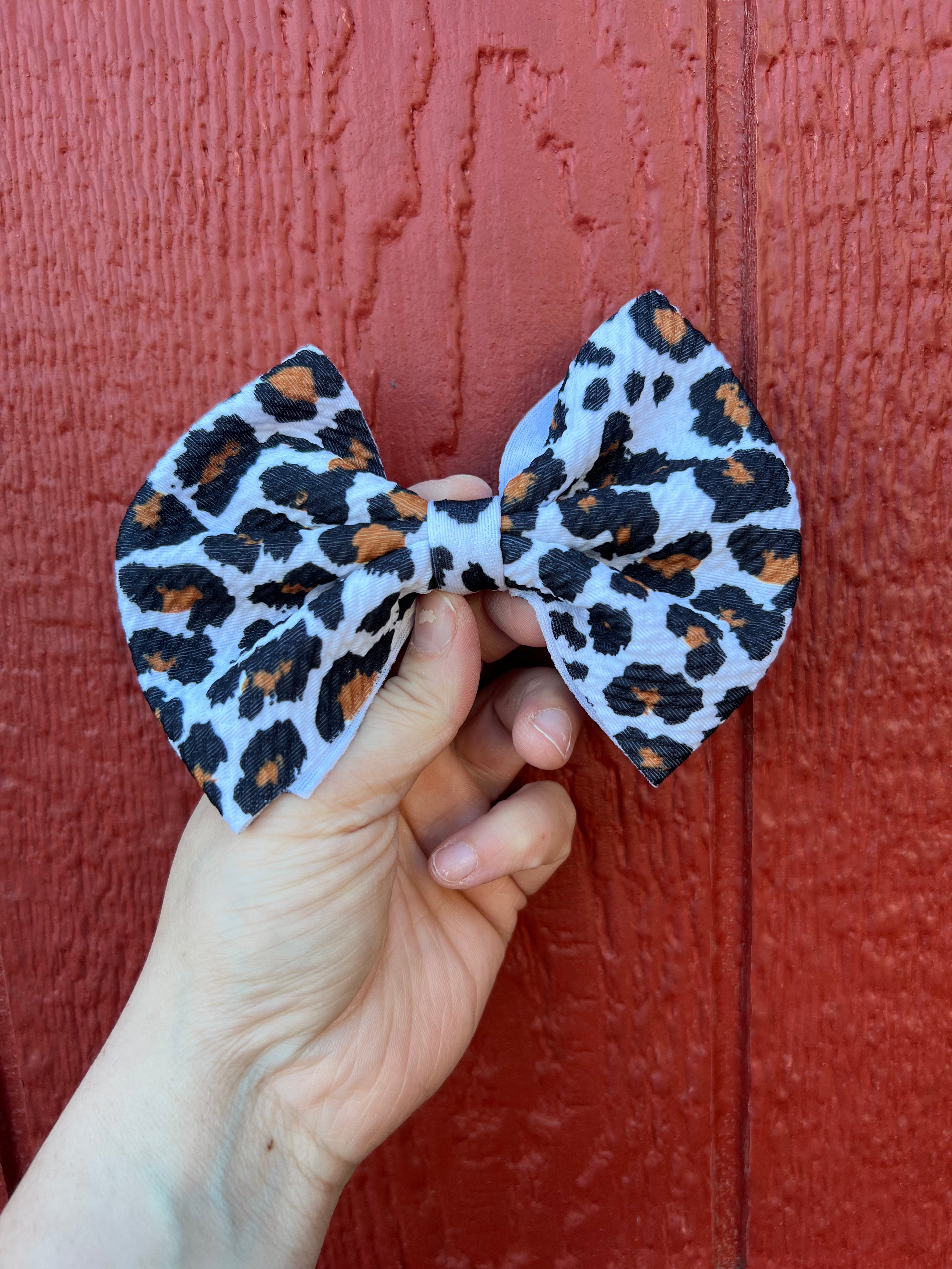 Cream Leopard Bow