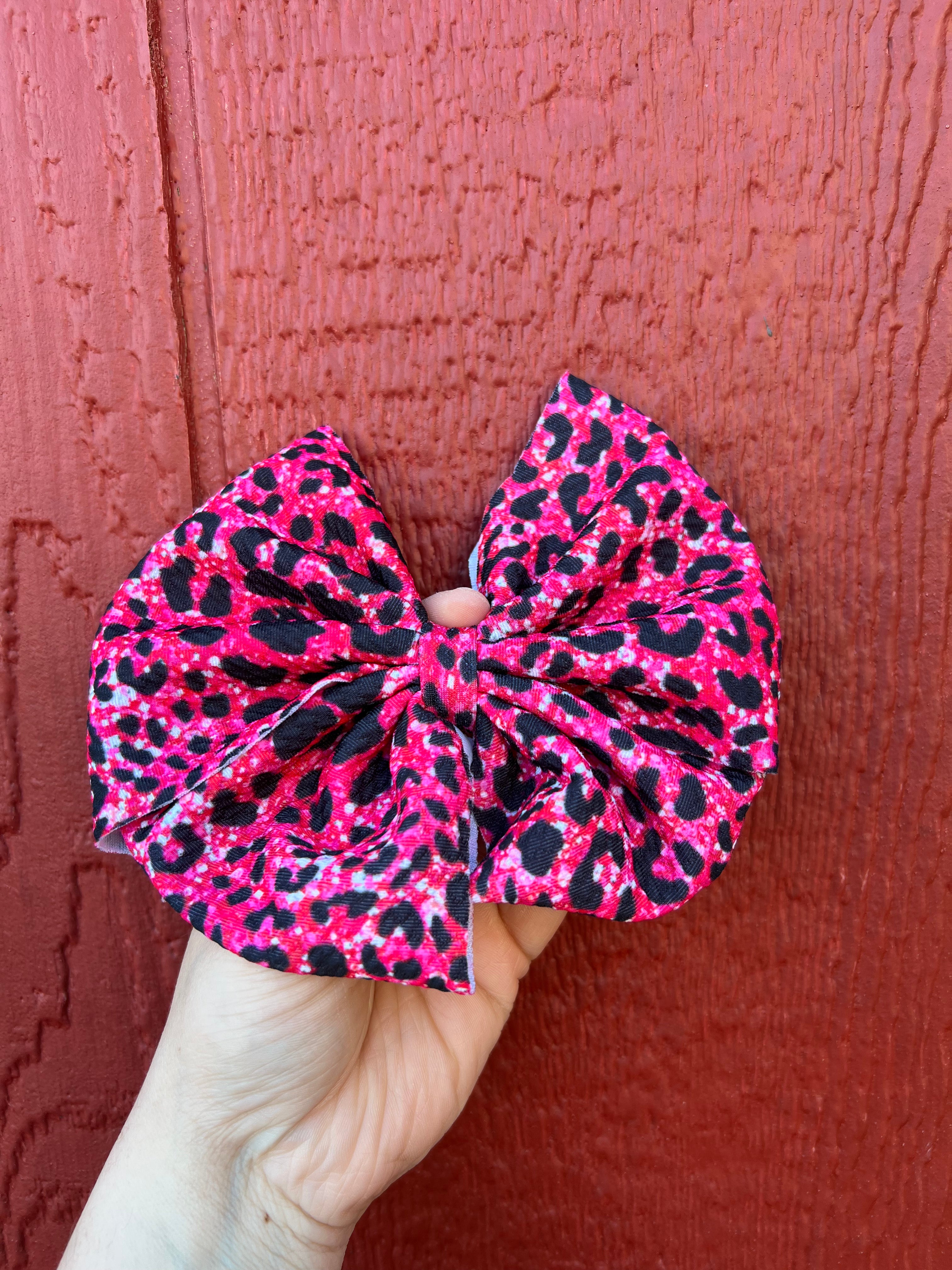 Pink Glitter Leopard Bow